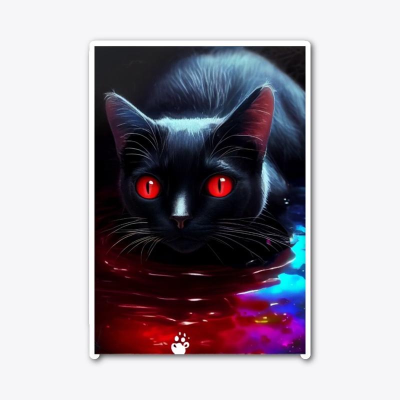 black cat sitting in pool of blood